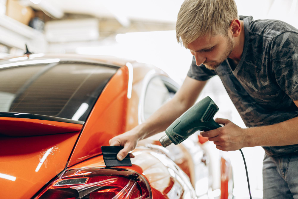 car wrapping with foil drying with fan car service
