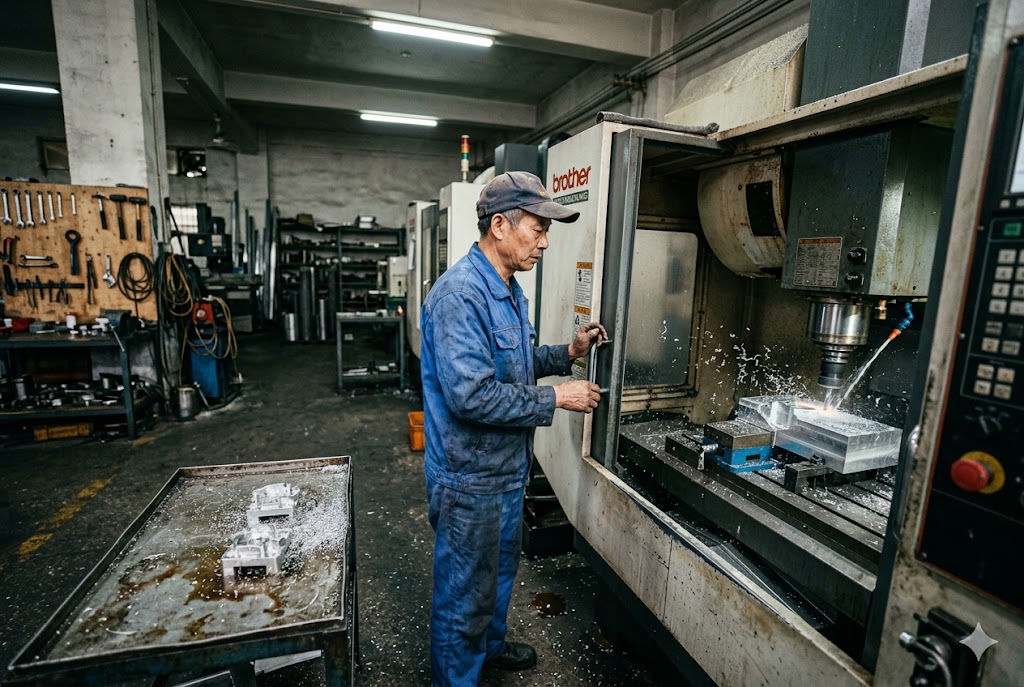 CNC Precision Machining China CNC machinist operating Brother milling machine for custom mechanical parts export (ID#2)