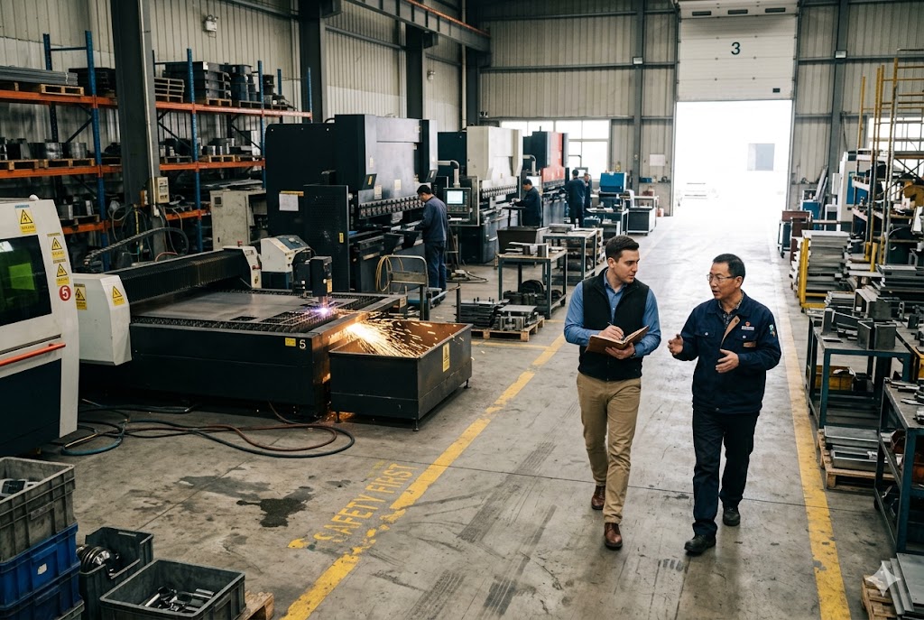 Factory Audit in China Luckym supplier audit team walking through CNC laser cutting factory floor (ID#2)
