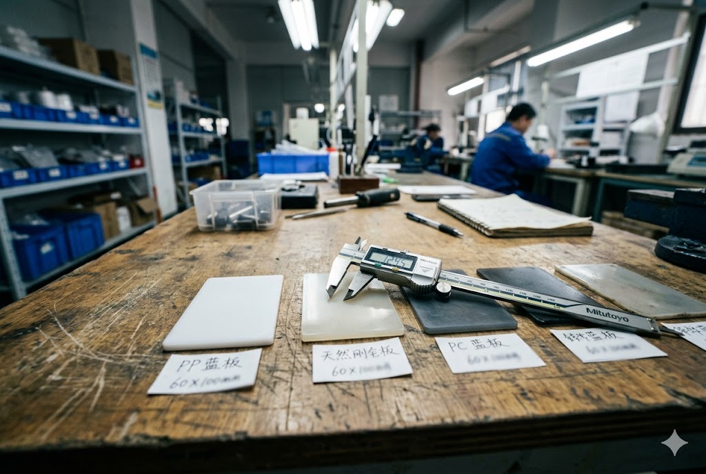 Precision Parts Quality Lab Quality inspector measuring custom mechanical parts with Mitutoyo caliper in China (ID#2)