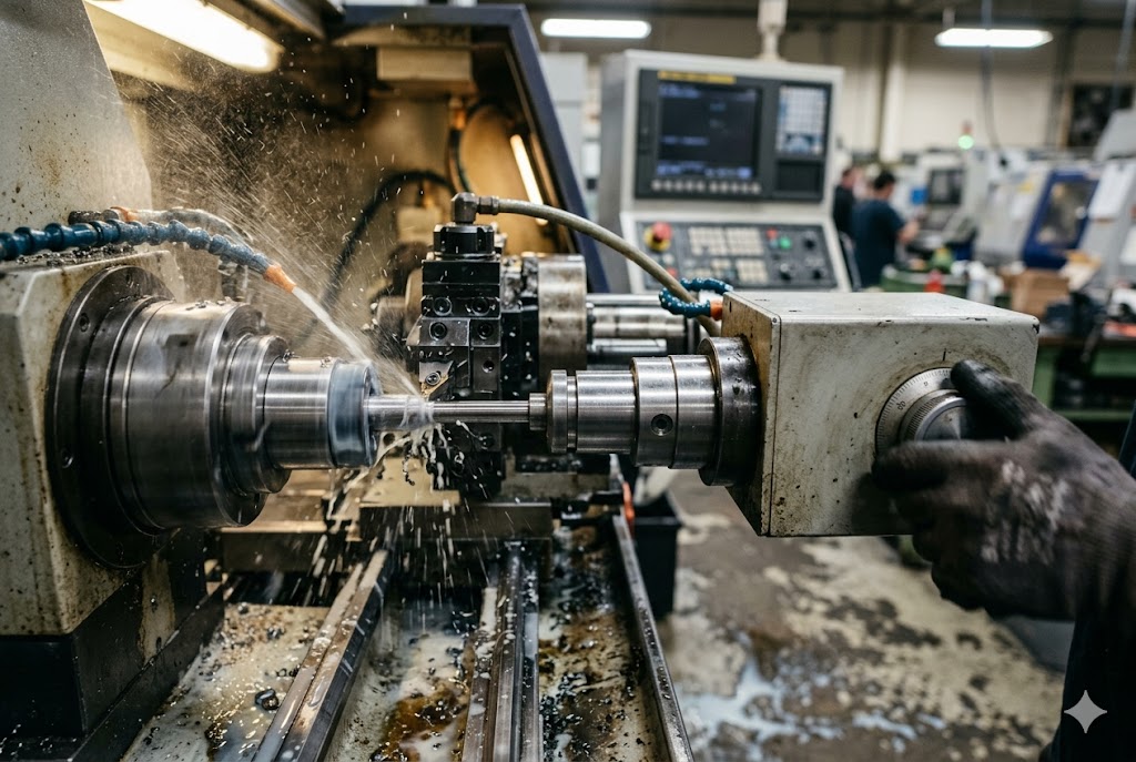 CNC Precision Machining Factory CNC lathe machining custom metal shaft with coolant spray in factory (ID#2)