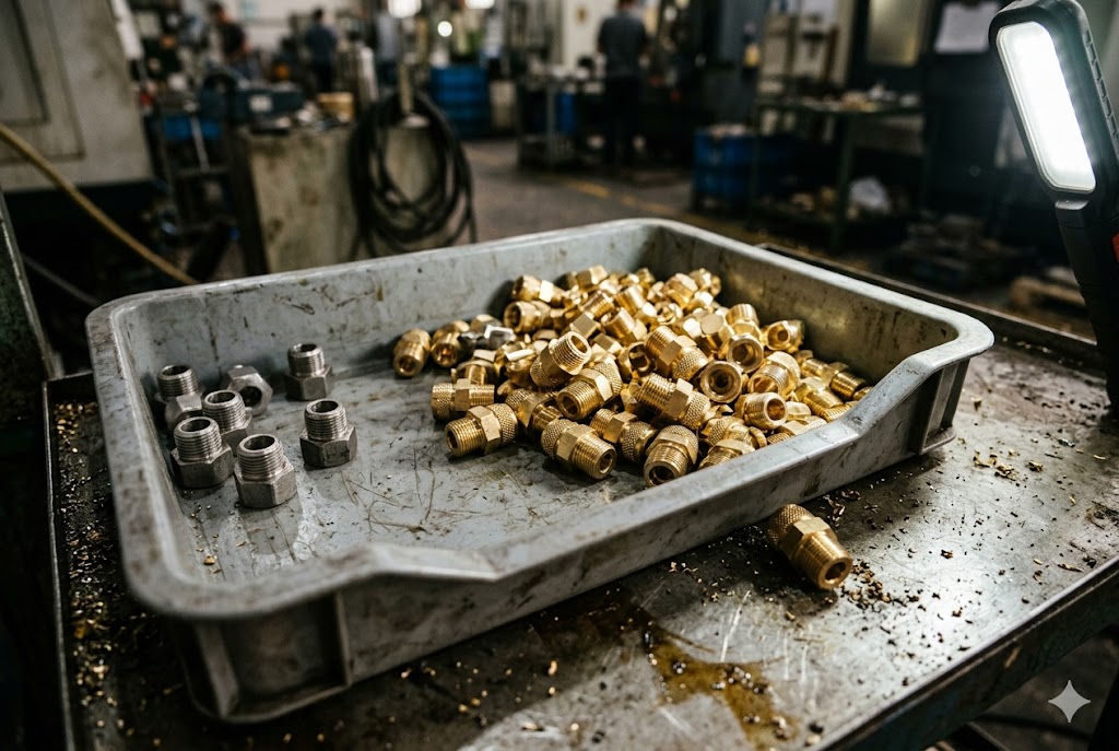 Custom Machined Metal Fittings Brass and steel custom machined fittings in factory tray China (ID#2)