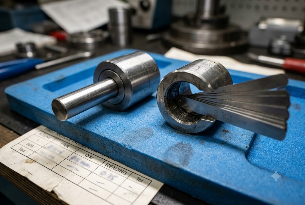 First Article Inspection Parts Custom mechanical shaft and threaded ring inspected with feeler gauge on first article report (ID#3)