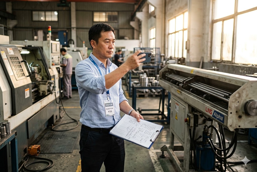 Supplier Factory Audit Factory auditor photographing CNC machines during supplier visit China (ID#3)