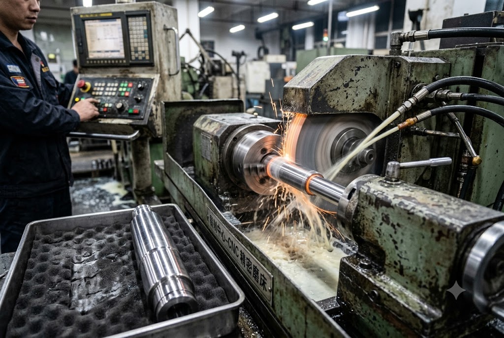 CNC Precision Grinding China CNC cylindrical grinding machine producing precision metal shafts with sparks (ID#4)