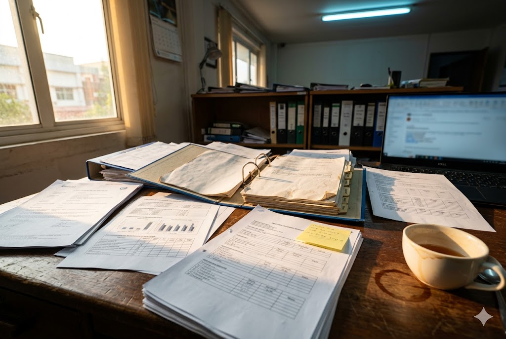 Supply Chain Management Supply chain project management documents and supplier audit reports on desk (ID#4)