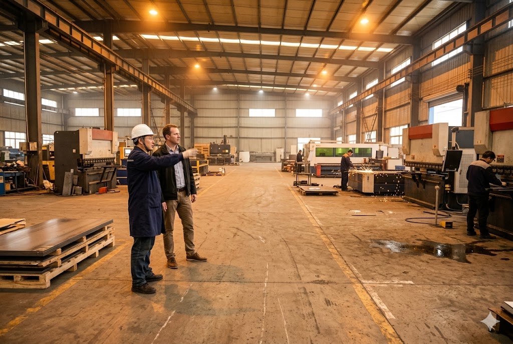 Supplier Factory Audit Luckym supplier auditor guiding US client through custom mechanical parts factory (ID#5)