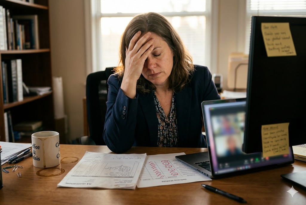 Sourcing Pain Points Stressed purchasing manager overwhelmed by delayed quotations and missed delivery deadlines (ID#5)