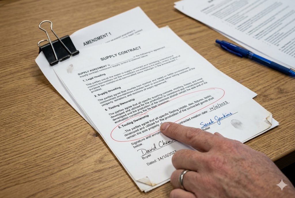 Supply Contract Signed Supply contract amendment signed for custom mechanical parts manufacturing tooling ownership (ID#5)