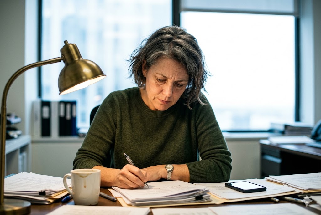 Purchasing manager reviewing supplier contracts and quality documents in office (ID#1)