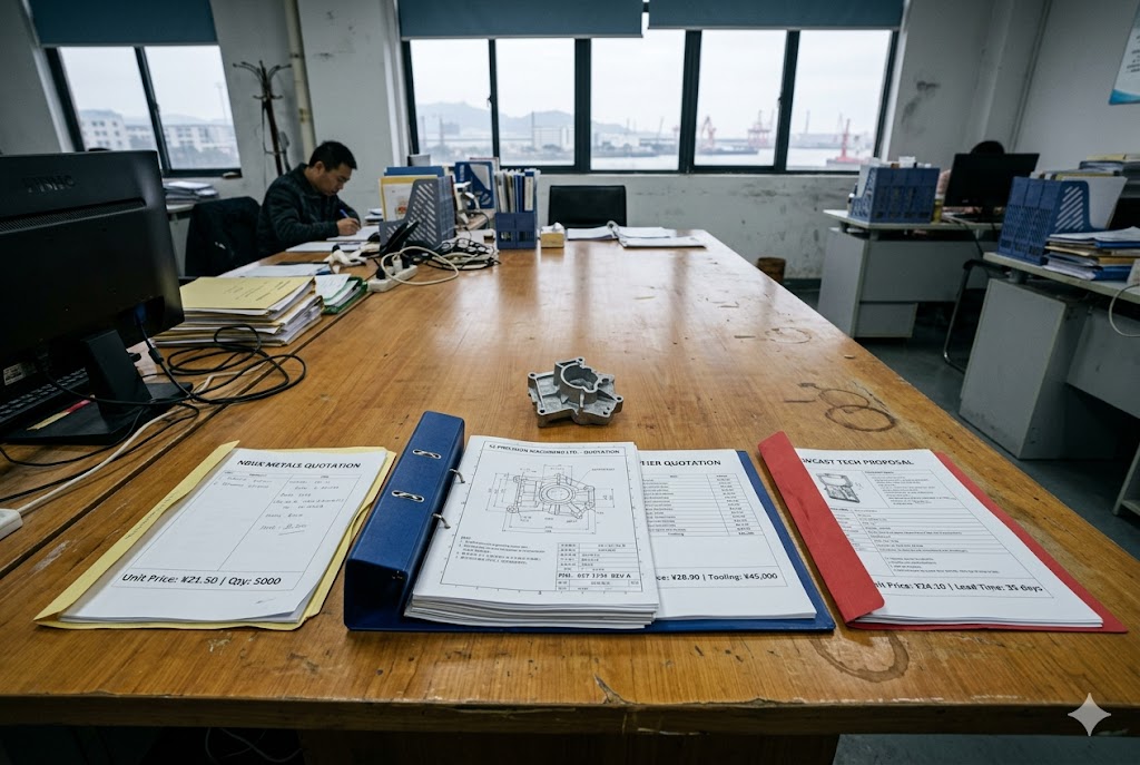Luckym supplier quotations and custom mechanical part drawings on office desk (ID#1)