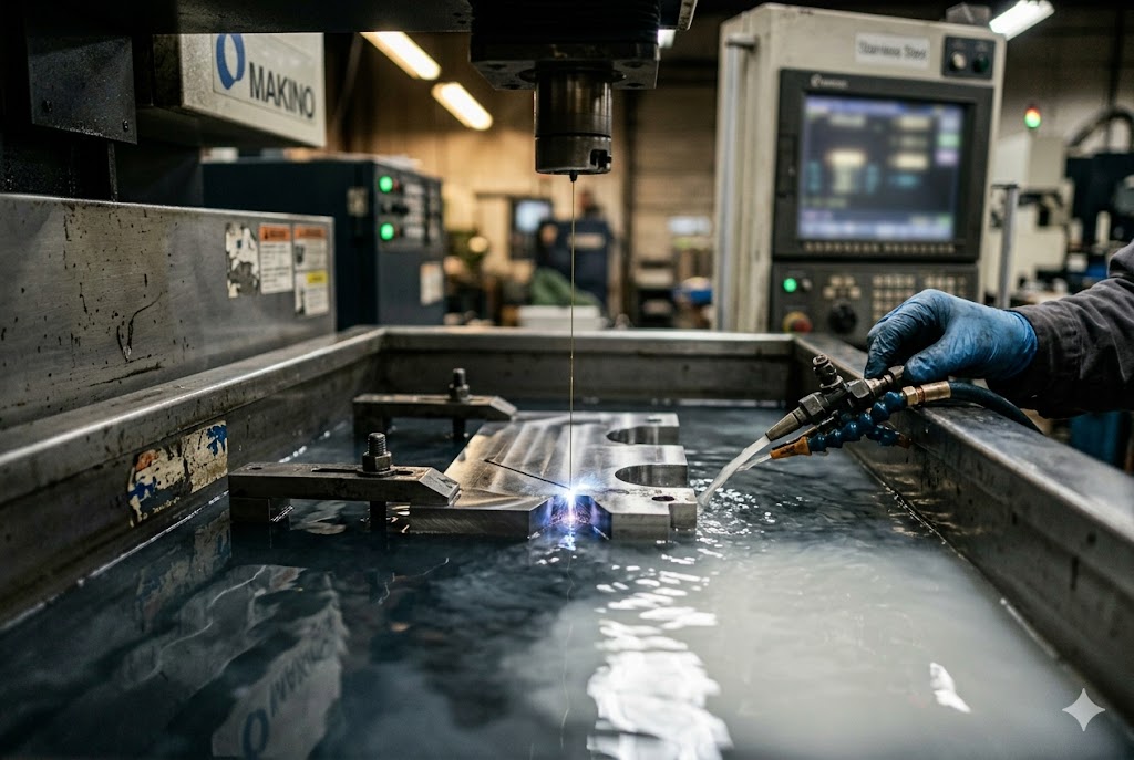 Precision CNC Machining Service Technician operating Makino CNC EDM machine machining custom metal part (ID#2)