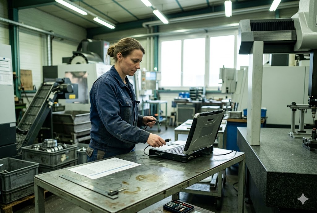 Precision Quality Inspection Quality engineer using CMM measuring arm for inspection (ID#2)