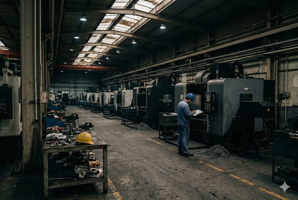 China CNC Parts Factory CNC machining factory floor worker operating equipment for custom parts (ID#2)