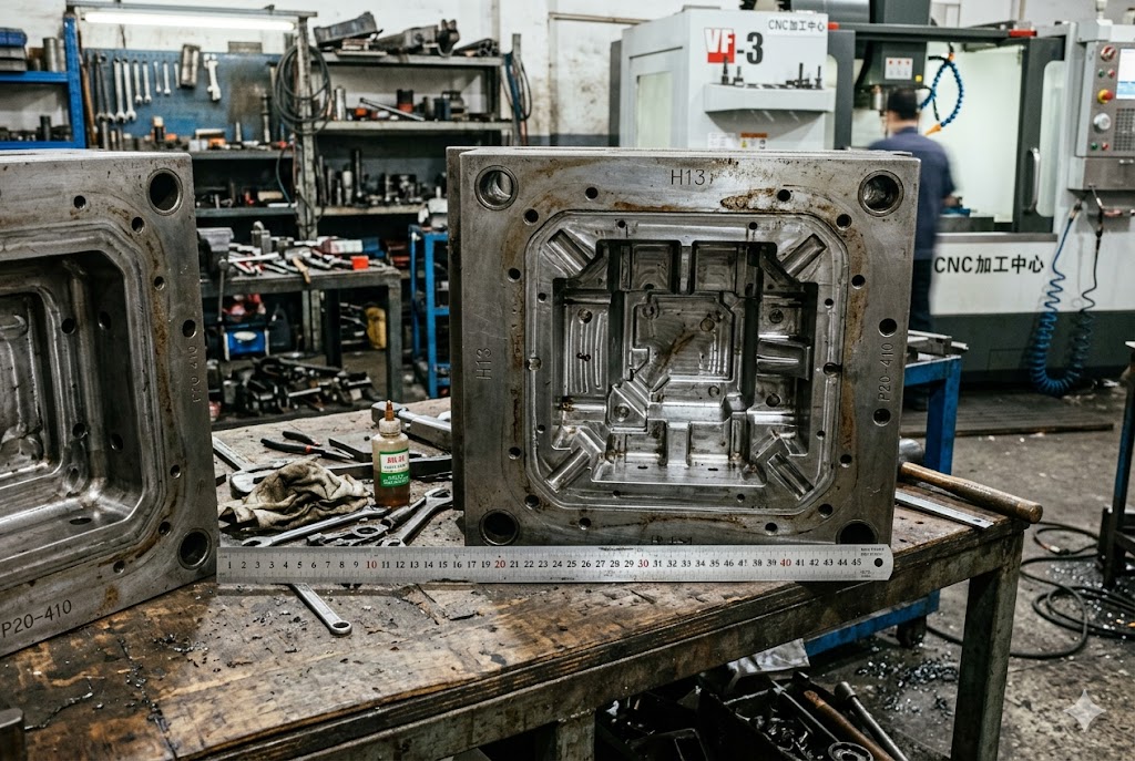 Custom Mold Manufacturing China Precision H13 steel injection mold on CNC workshop bench China (ID#2)