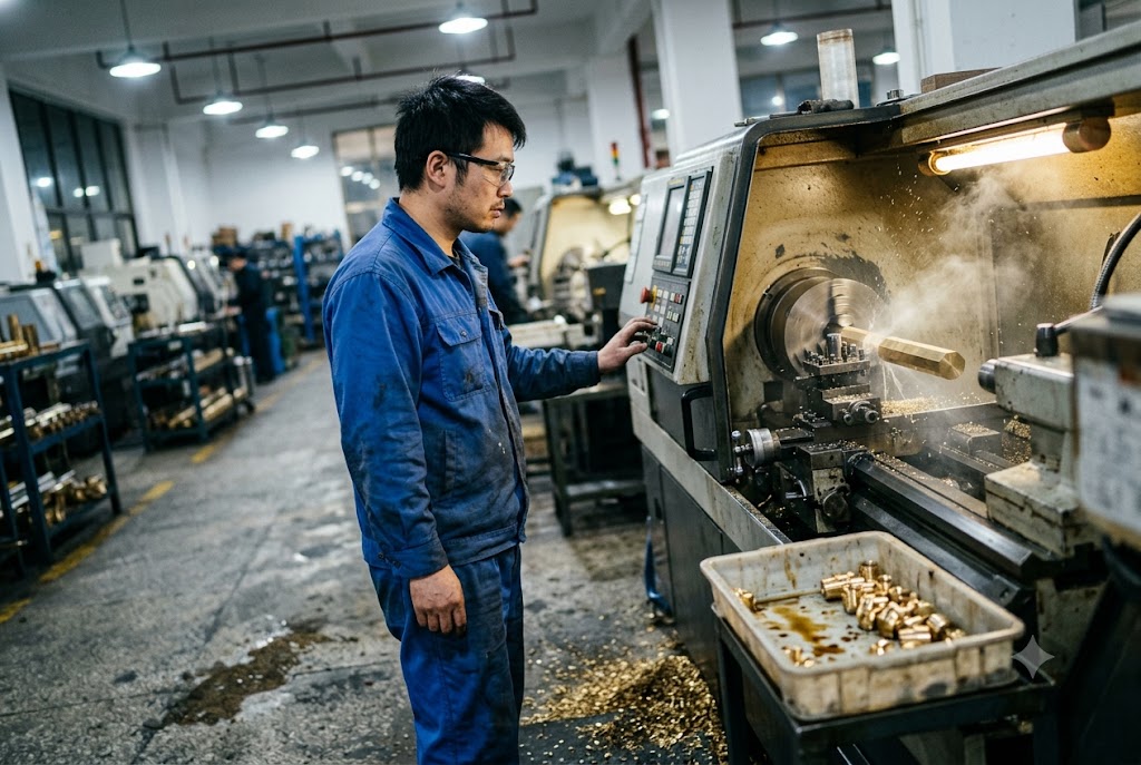 CNC Precision Parts Manufacturing CNC lathe operator machining custom brass mechanical parts in China factory (ID#3)