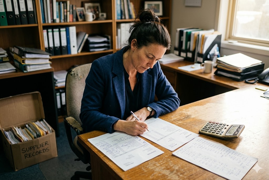 Supplier Sourcing Review Purchasing manager analyzing supplier records and quotations for custom mechanical parts sourcing (ID#4)