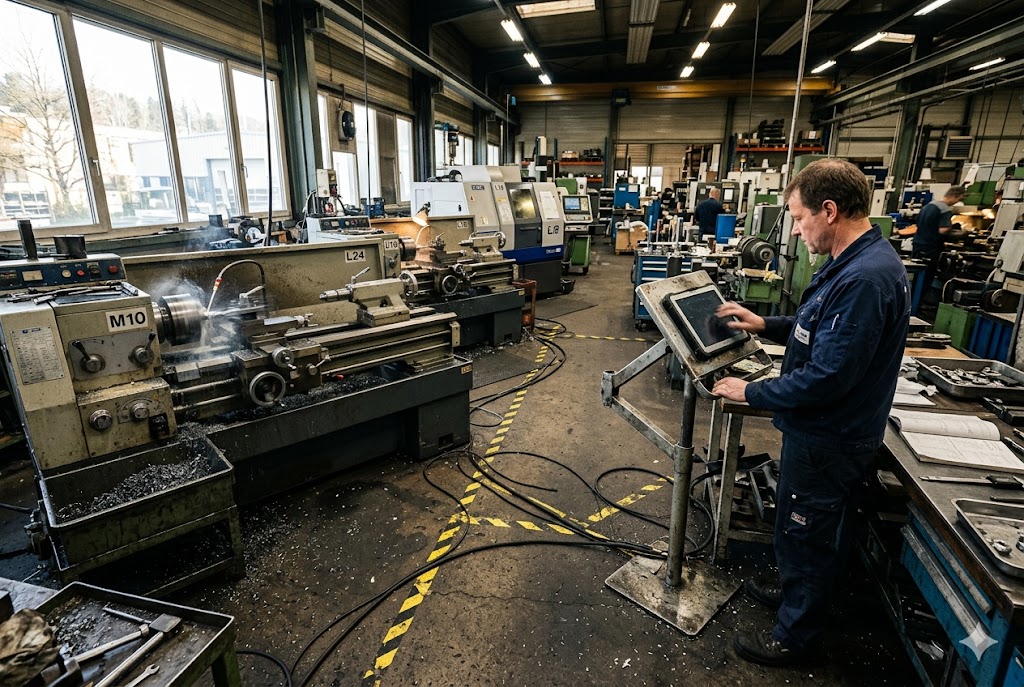 Manual Lathe Machining Technician operating manual lathe in custom parts factory (ID#4)