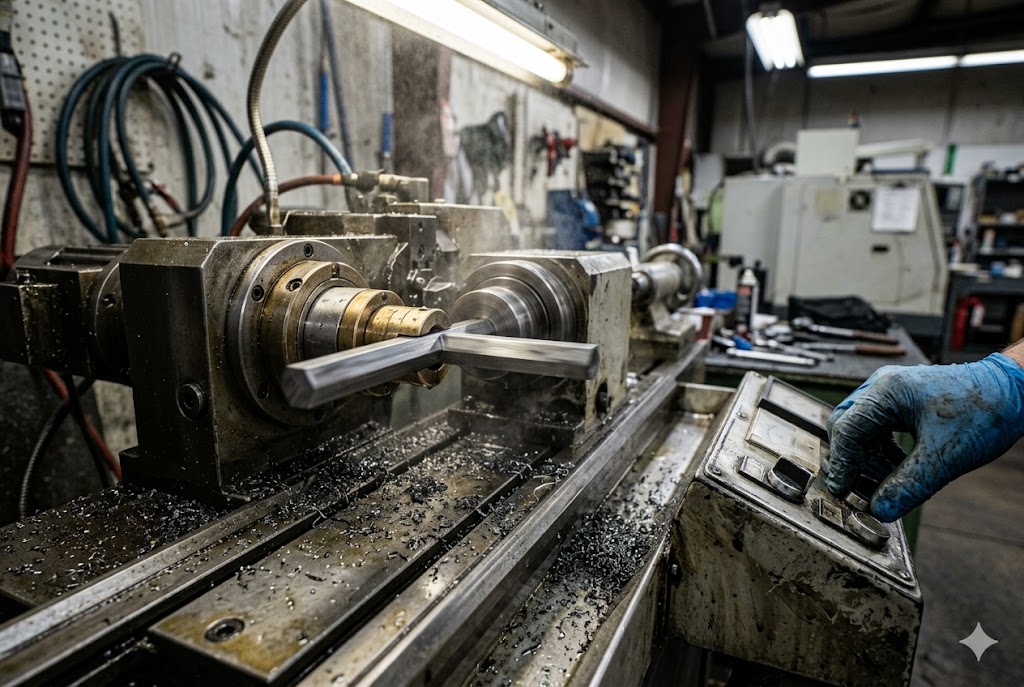 Custom Metal Parts Manufacturing CNC lathe machining custom metal shaft component with coolant spray (ID#4)
