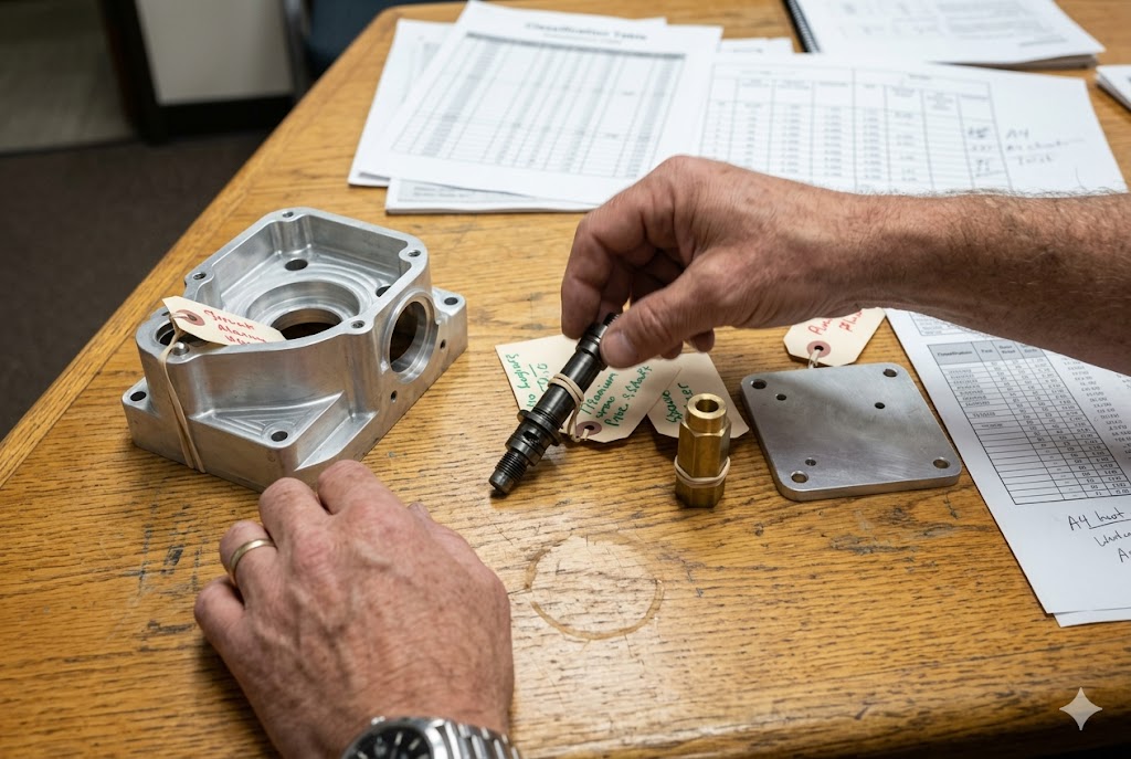 Custom Parts Quality Check Quality inspection of custom machined aluminum parts with specification sheets (ID#4)
