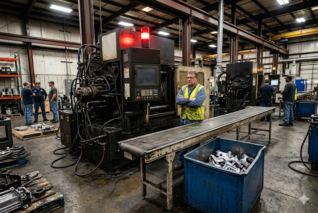 CNC Factory Quality Control Quality control supervisor overseeing CNC machining production line in factory (ID#4)
