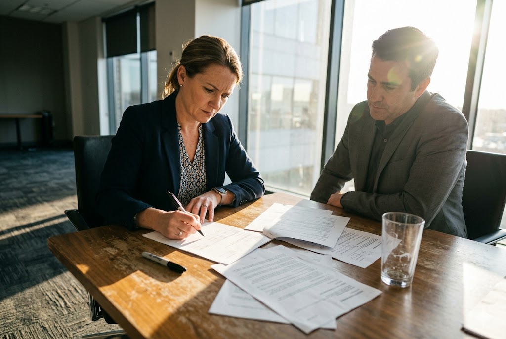 B2B Contract Signing Meeting Purchasing manager and supplier signing custom mechanical parts contract in office (ID#5)