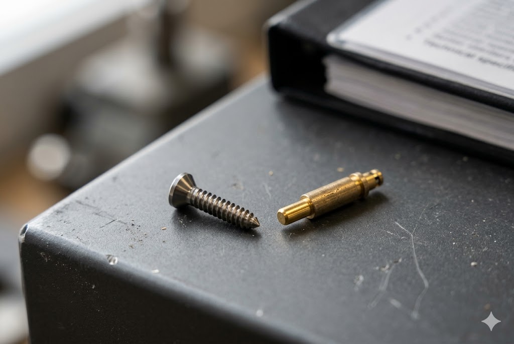 Custom Mechanical Parts China Custom machined stainless steel screw and brass pin connector parts (ID#5)