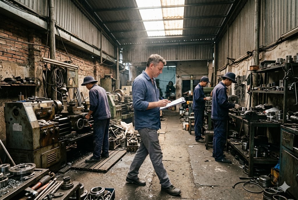 Factory Audit Quality Control Factory auditor inspecting Vietnam workshop production line and machinery (ID#5)