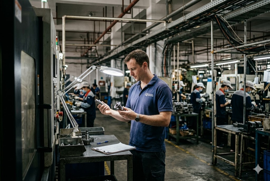 CNC Parts Quality Control Quality engineer inspecting precision machined parts at Vietnam CNC factory (ID#5)