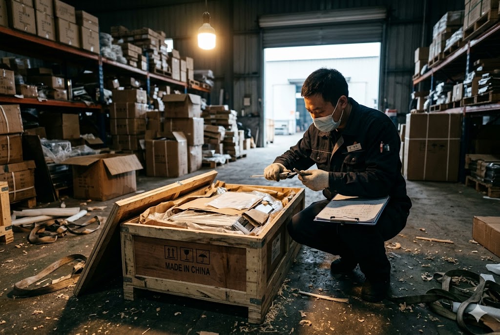 Pre-Shipment Quality Inspection Quality inspector examining custom mechanical parts in export warehouse China (ID#5)