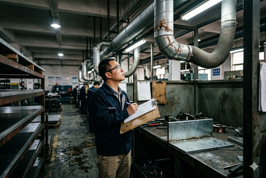 Factory Quality Audit Inspector Factory engineer conducting in-production quality audit on custom mechanical parts (ID#5)