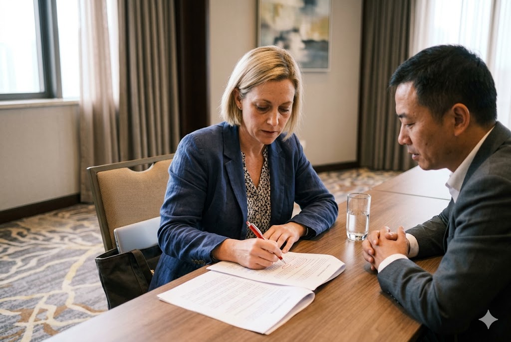 B2B Parts Supply Deal US buyer and Chinese supplier signing contract for custom mechanical parts (ID#5)