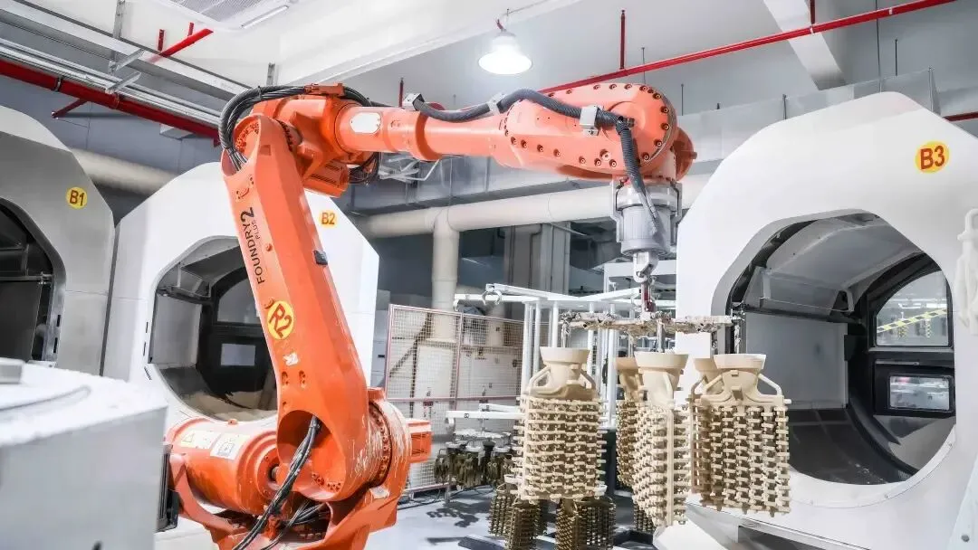 Automated Foundry Shell Handling Robotic arm automating ceramic shell handling in foundry production line (ID#5)