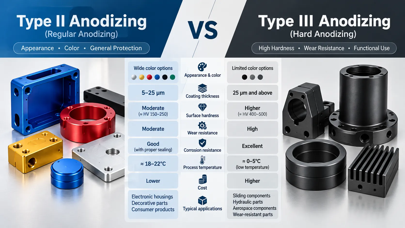 Type II vs Type III anodizing comparison